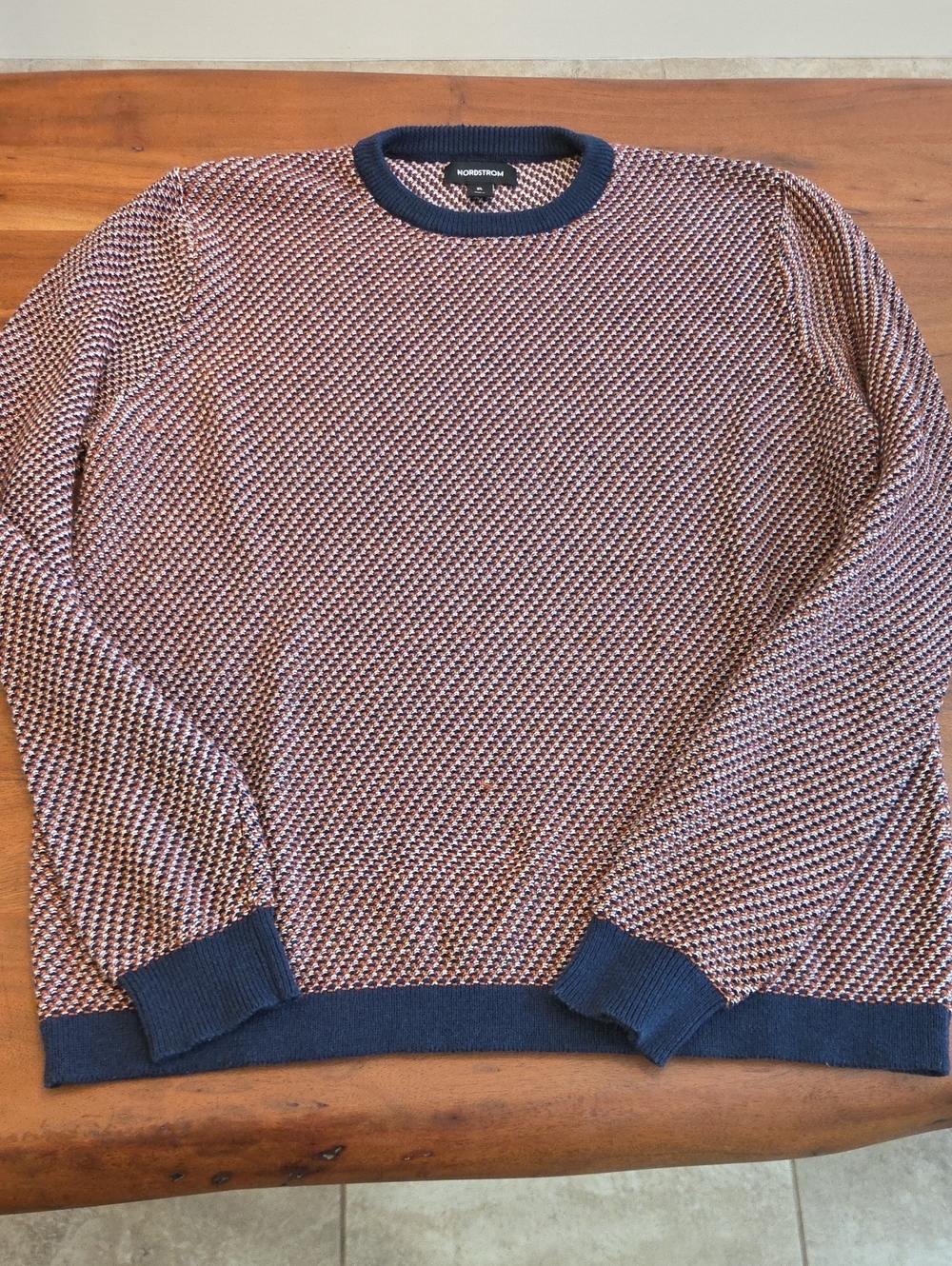 Nordstrom Men’s Navy, Brown & White Textured Crewneck Sweater